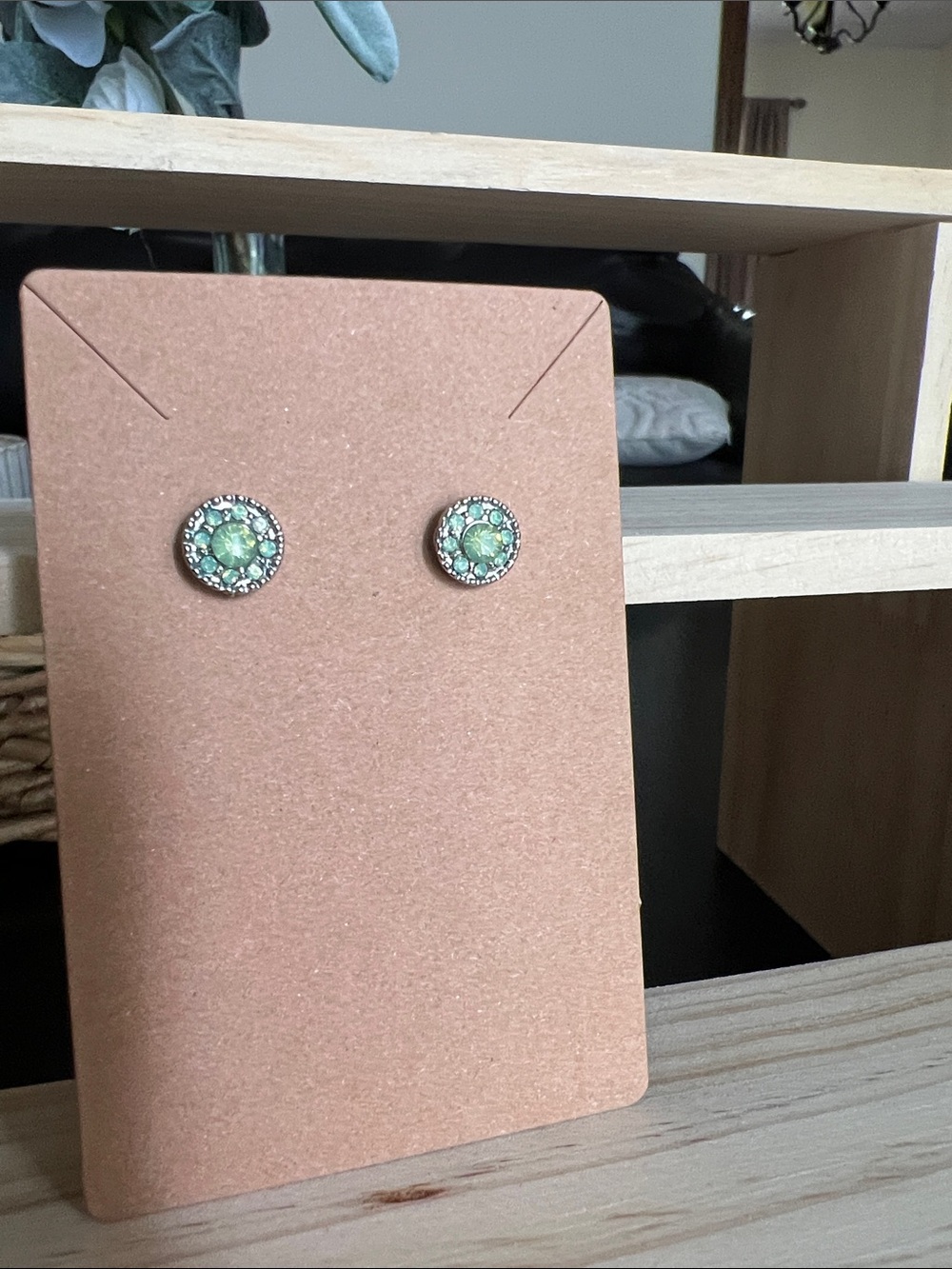 Green Crystal Halo Stud Earrings - Women Jewelry